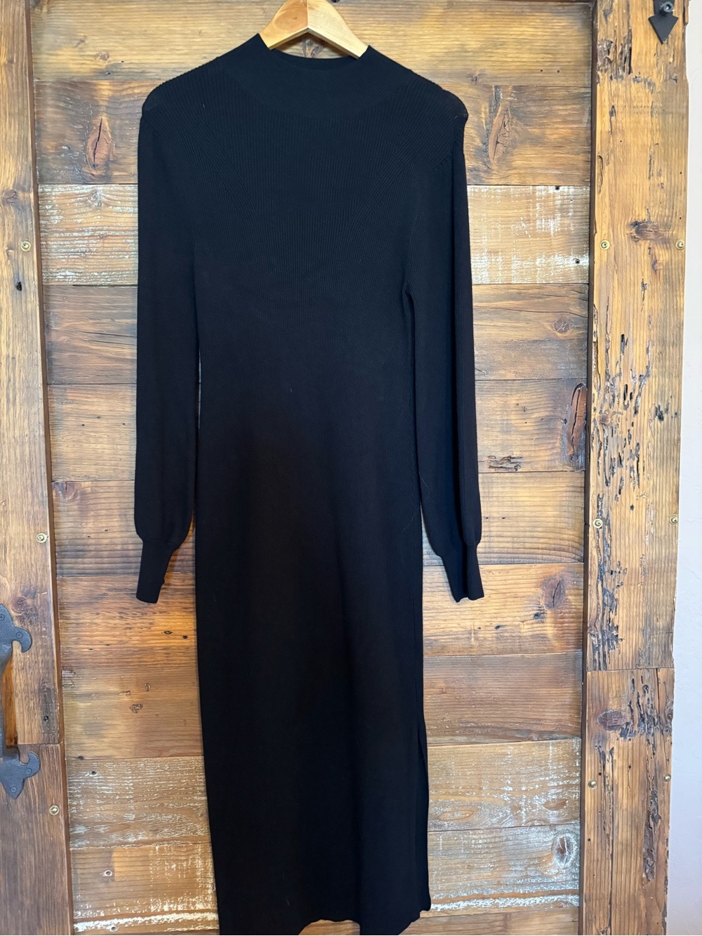 LOFT Black Long-Sleeve Ribbed Sweater Knit Maxi Dress